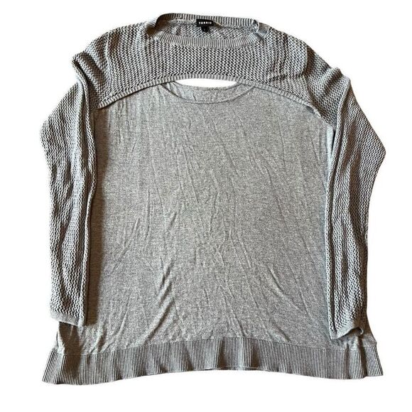 Torrid Women Mixed Stitch Peek Neck Open Knit Sleeves Stretch Blouse Gray Size 2 - Picture 1 of 3